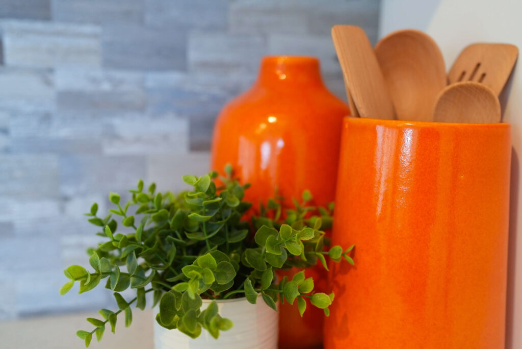 Orange container in kitchen