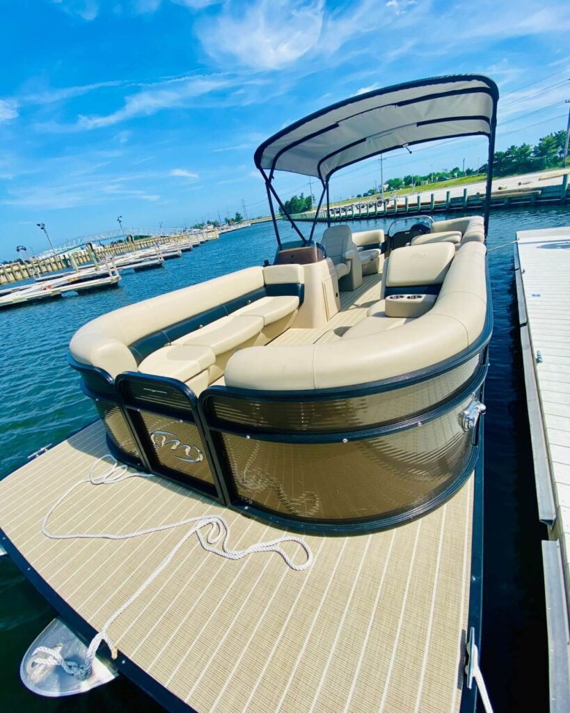 Pontoon boat in the water