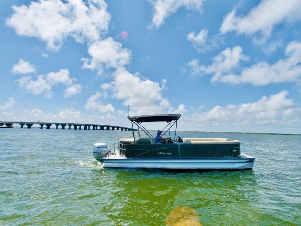 Pontoon boat on the bay