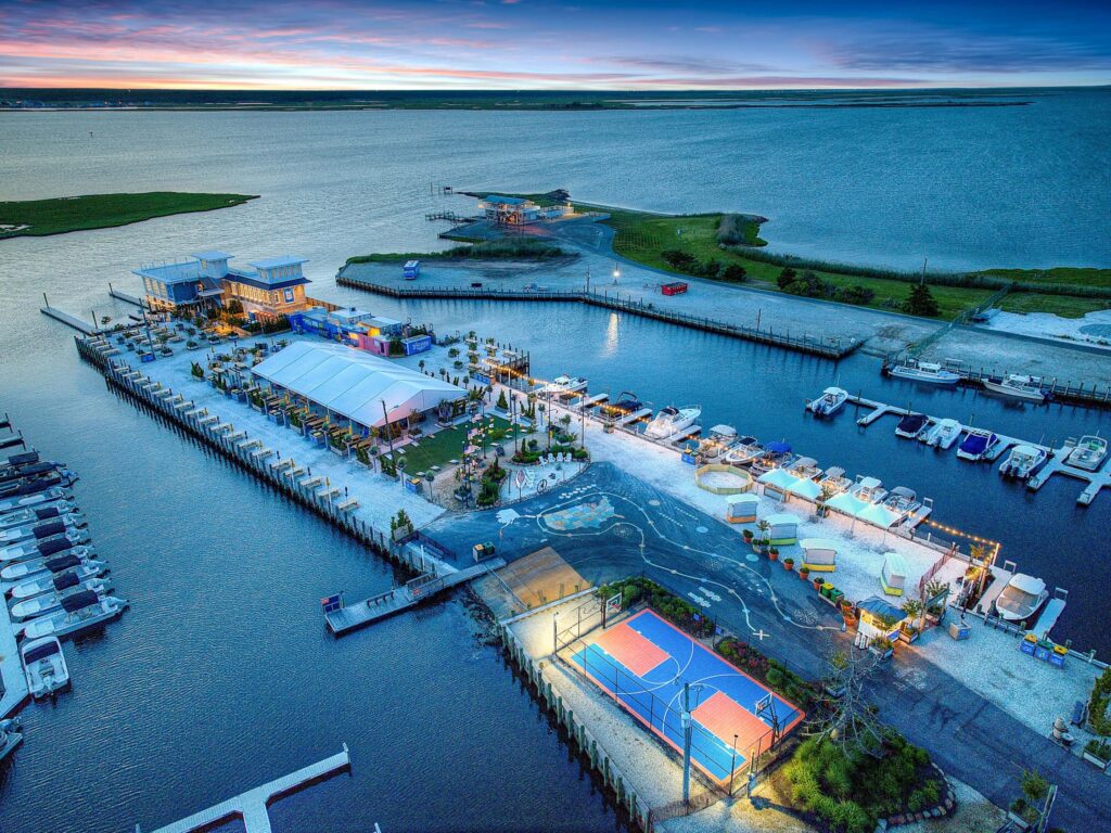 Aerial view of the Boatyard with sports courts