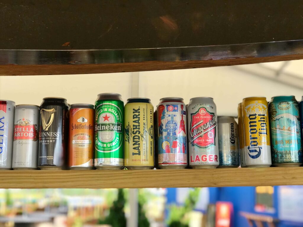 Beer cans lined up