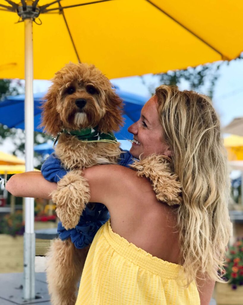Fluffy dog at the bar